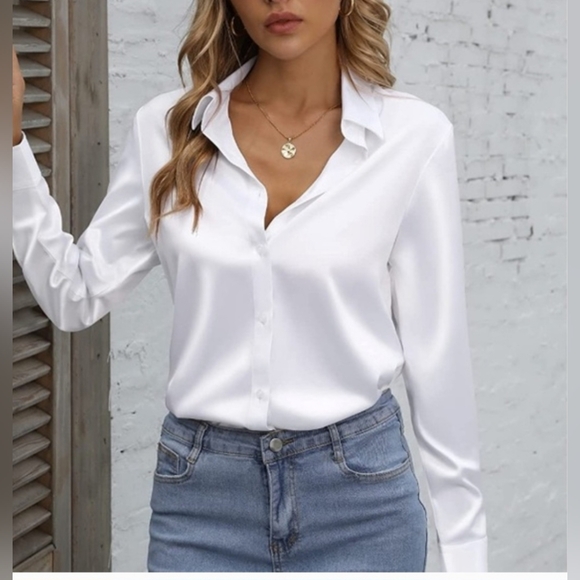 Unisex Classic White Satin Dress Shirt Sz Large Nwt - Picture 1 of 9